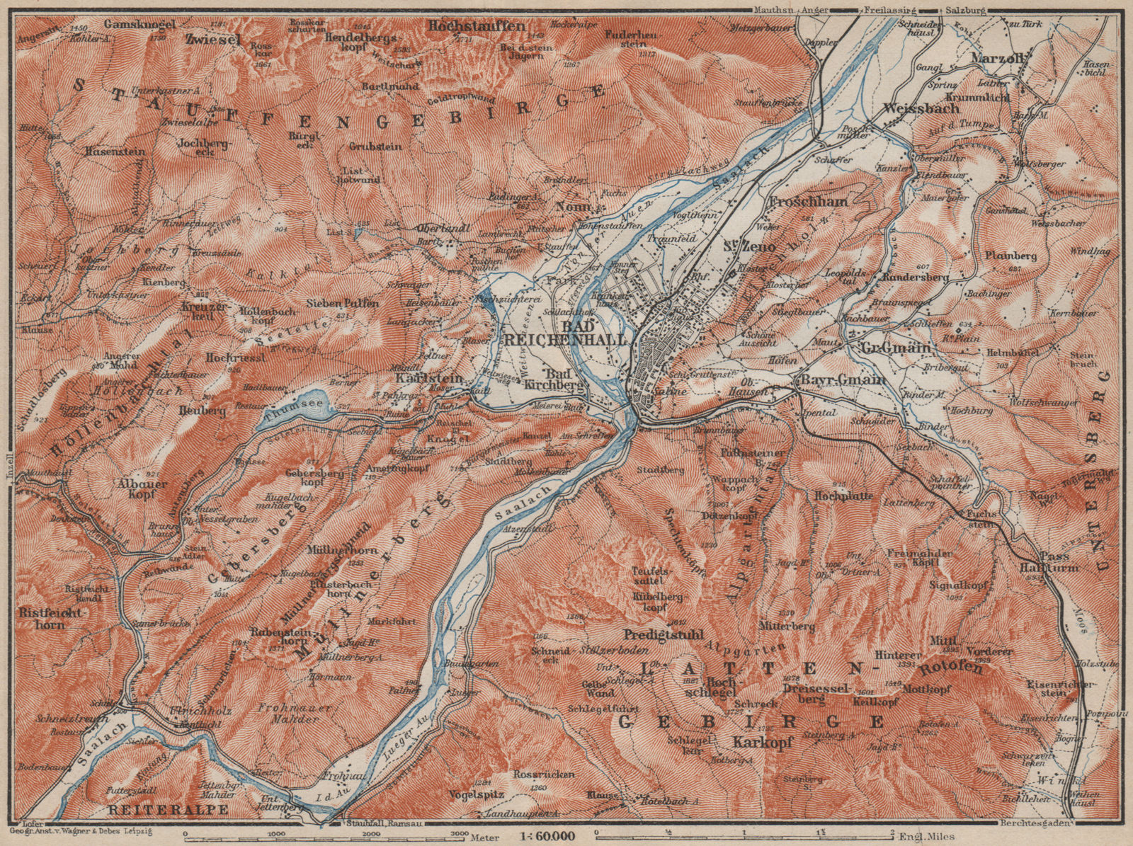 BAD REICHENHALL environs. Germany Deutschland karte. BAEDEKER 1911 old map